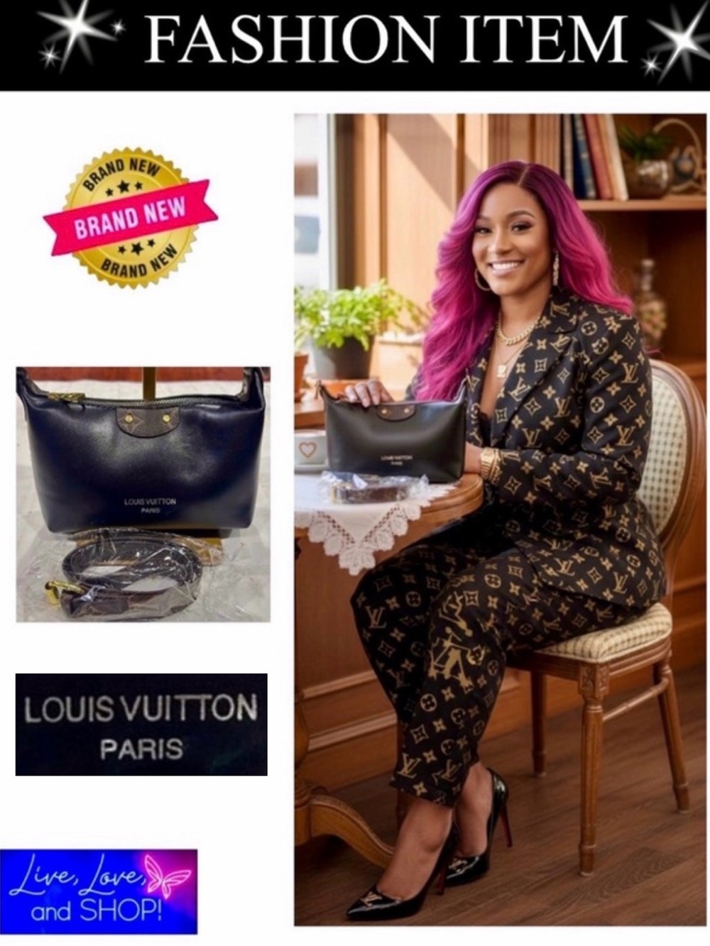 PURSE: Classic Black Leather Mini Pochette w/Golden Hardware & Extra Strap, NWOT